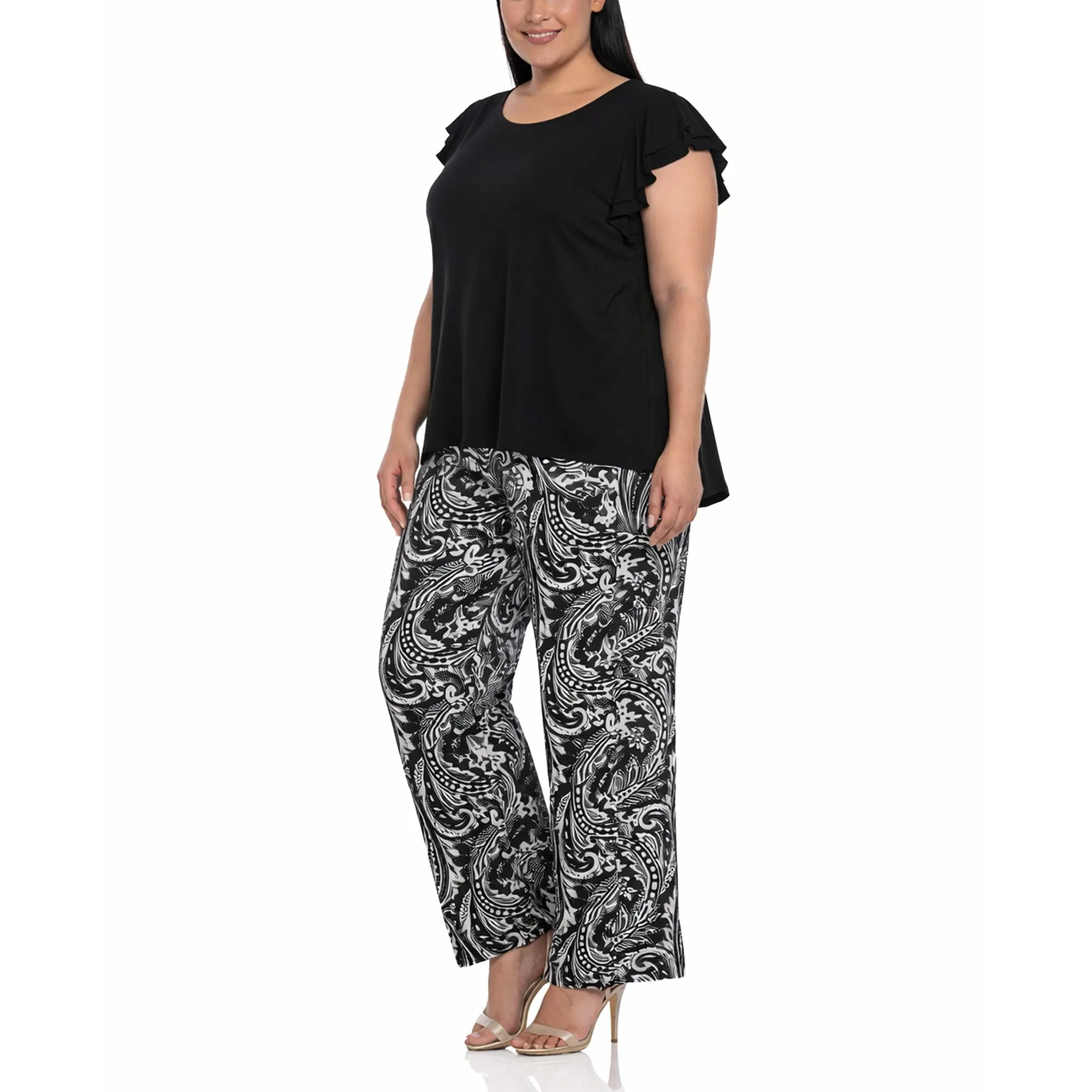 Plus Size Ruffle Sleeve Top & Printed Pant Set sold by Dress Barn product image thumbnail 2
