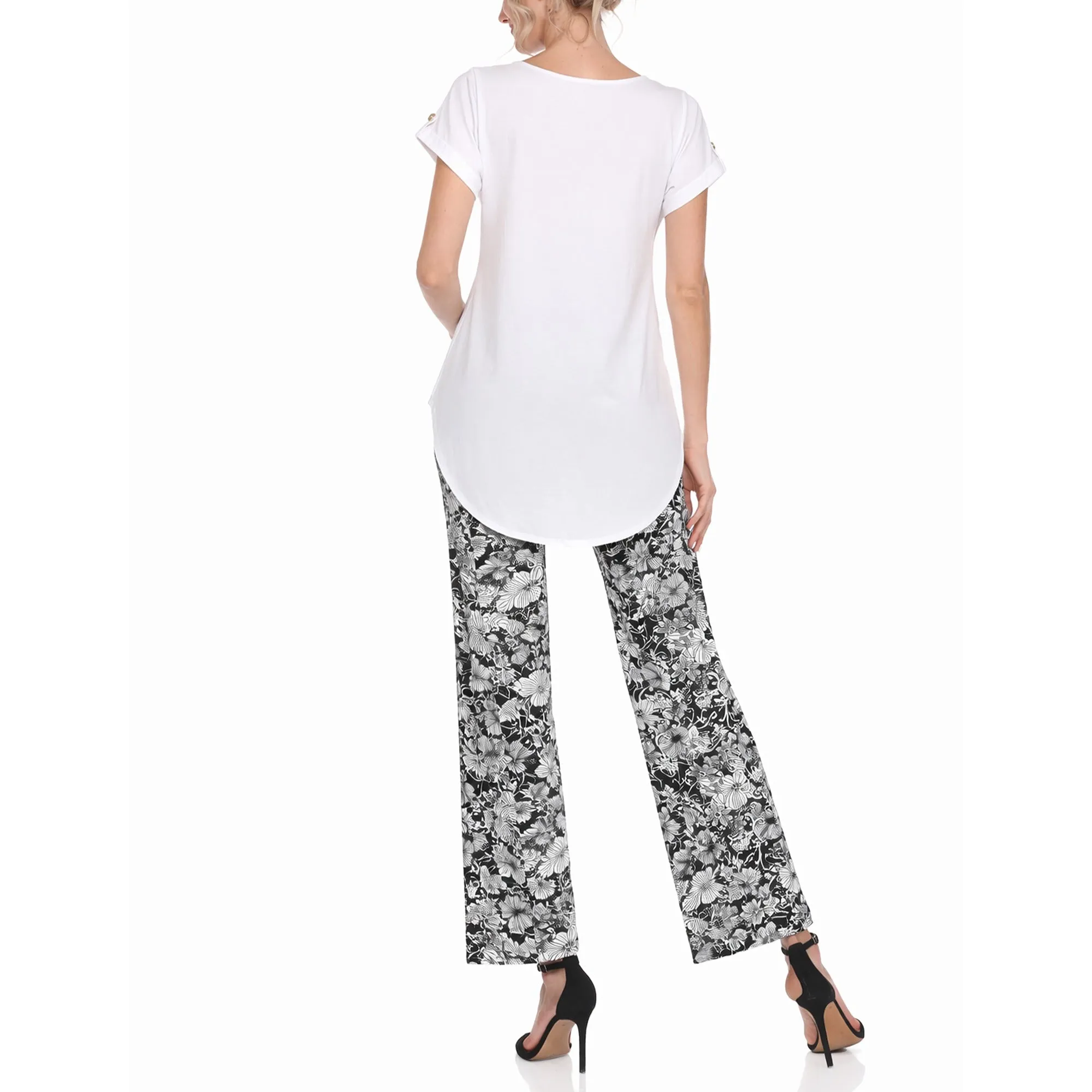 Women's Folded Sleeve Top and Printed Pant Two-Piece Set sold by Dress Barn product image thumbnail 3