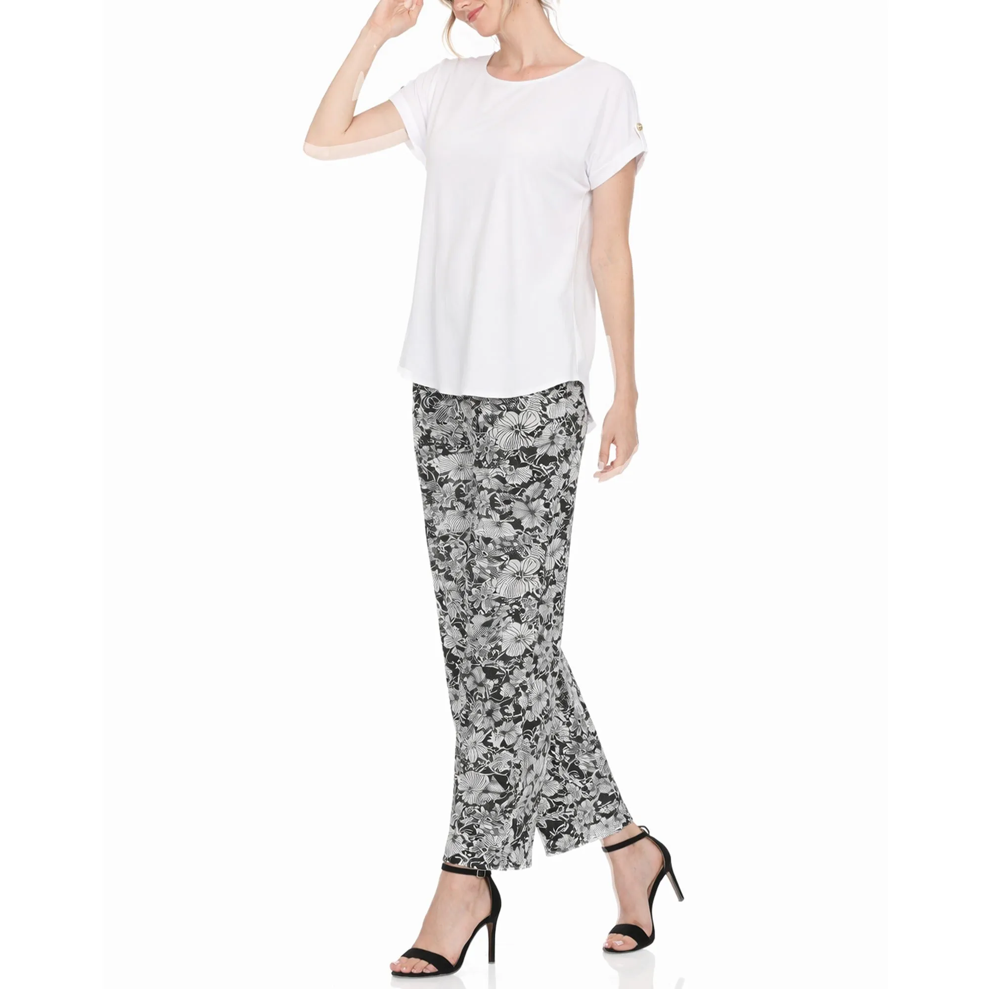 Women's Folded Sleeve Top and Printed Pant Two-Piece Set sold by Dress Barn product image thumbnail 2