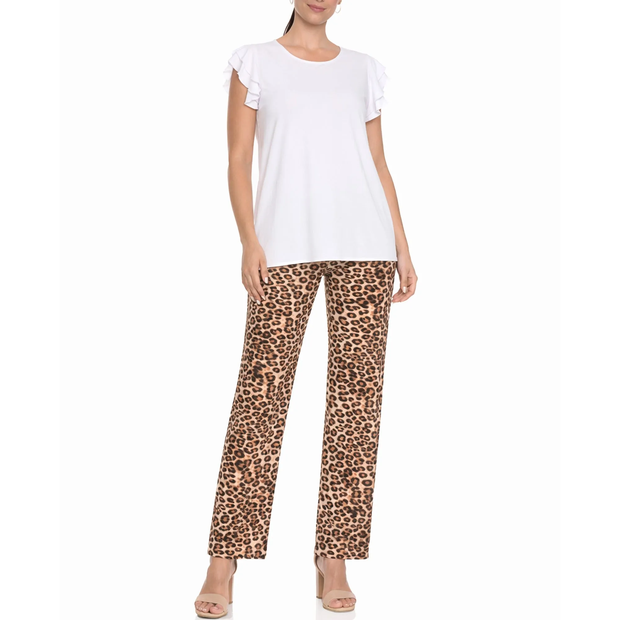Women's Ruffle Sleeve Top and Animal Print Pant Set sold by Dress Barn