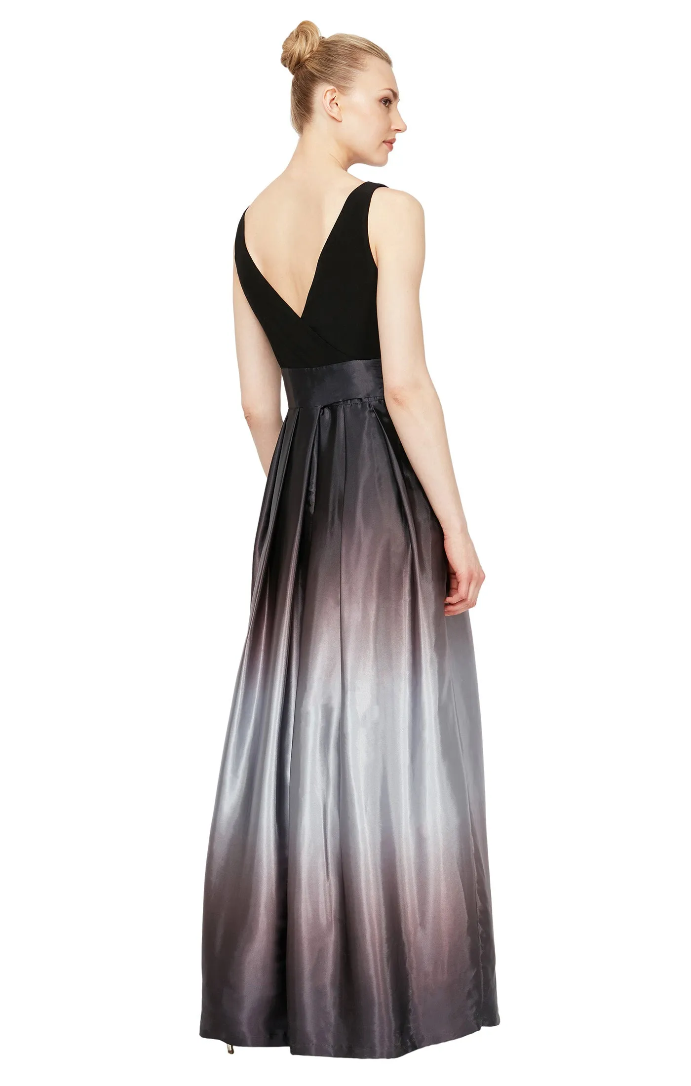 Sleeveless Gown with Satin Ombre Skirt & Tie Belt - Black Silver sold by Dress Barn product image thumbnail 2