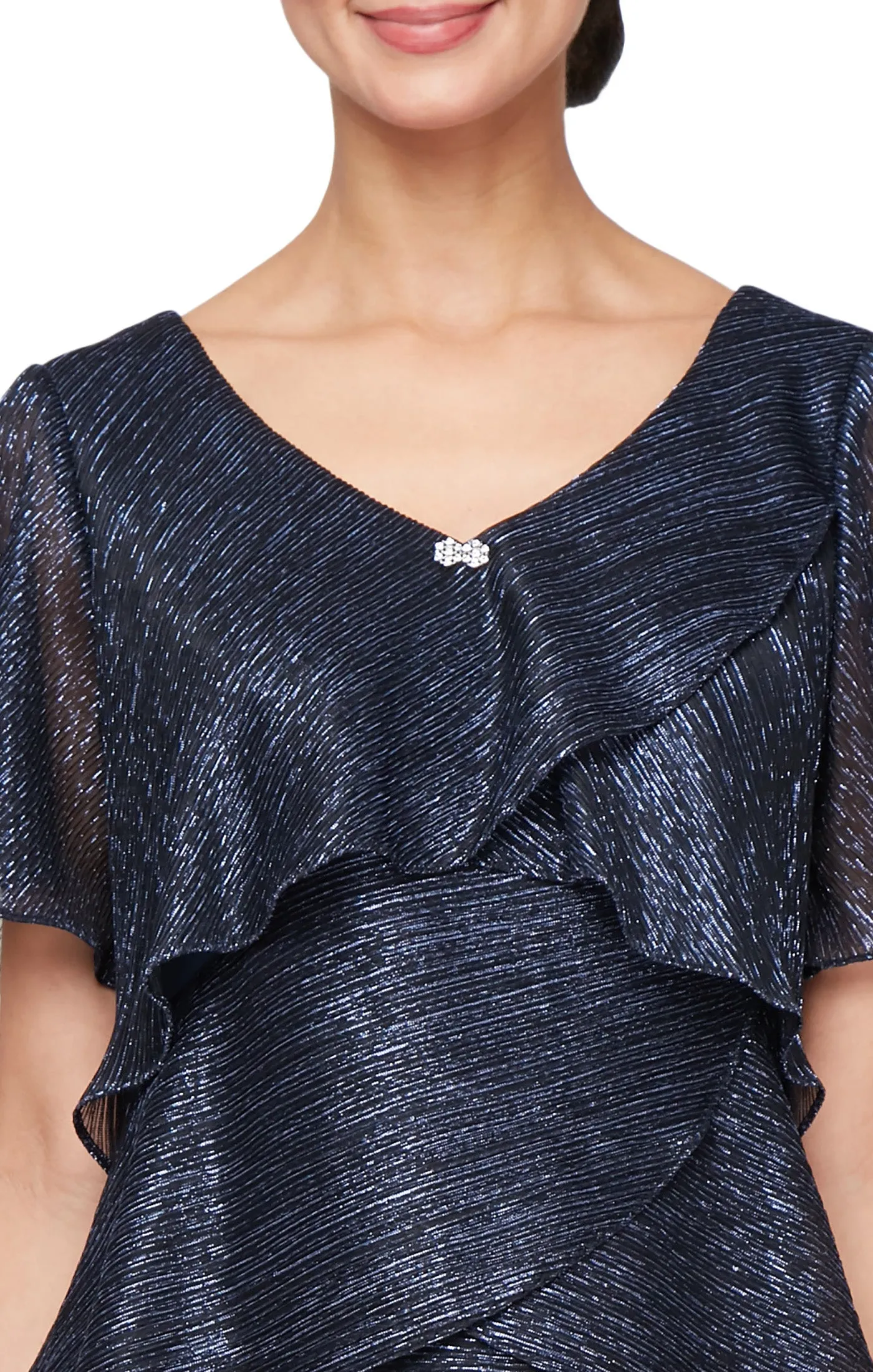 Shimmer Bodre Chiffon Tiered Cocktail Dress - Navy - Petite sold by Dress Barn product image thumbnail 3