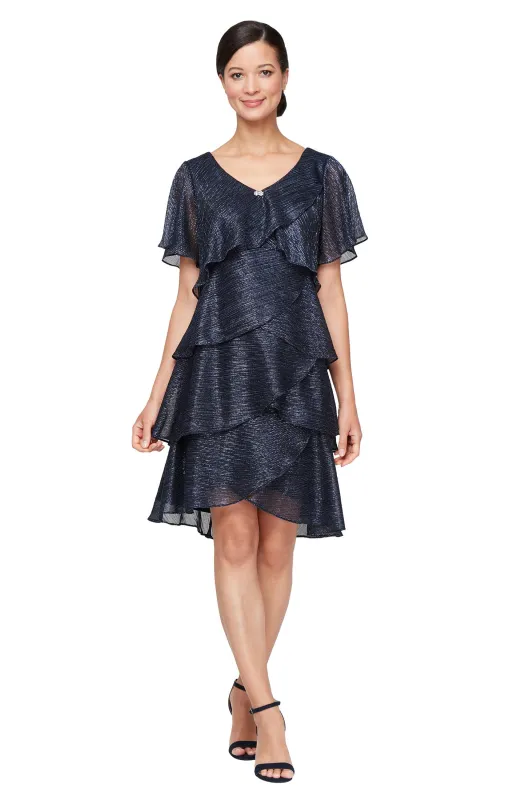 Shimmer Bodre Chiffon Tiered Cocktail Dress - Navy - Petite made by Dress Barn