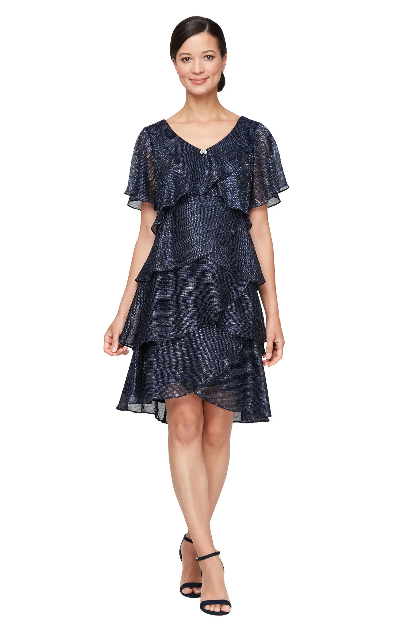 Shimmer Bodre Chiffon Tiered Cocktail Dress - Navy - Petite sold by Dress Barn