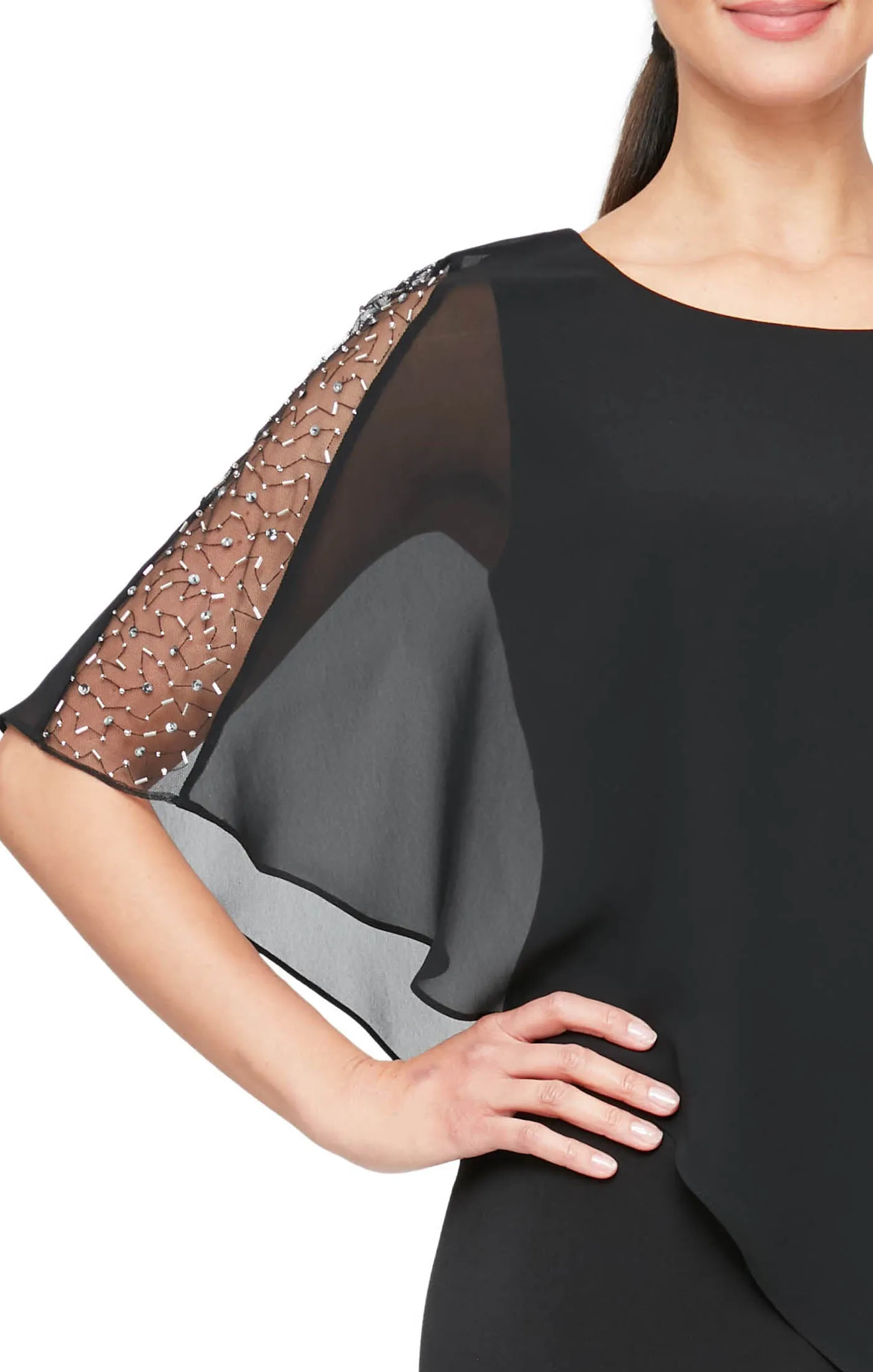 Jersey Sheath Dress with Asymmetric Chiffon Capelet - Black sold by Dress Barn product image thumbnail 3