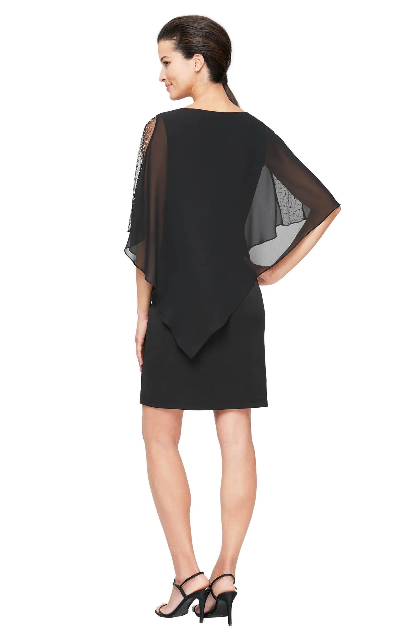 Jersey Sheath Dress with Asymmetric Chiffon Capelet - Black sold by Dress Barn product image thumbnail 2