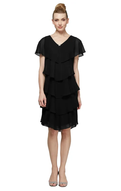 Georgette Tiered Cocktail Dress - Black - Petite made by Dress Barn