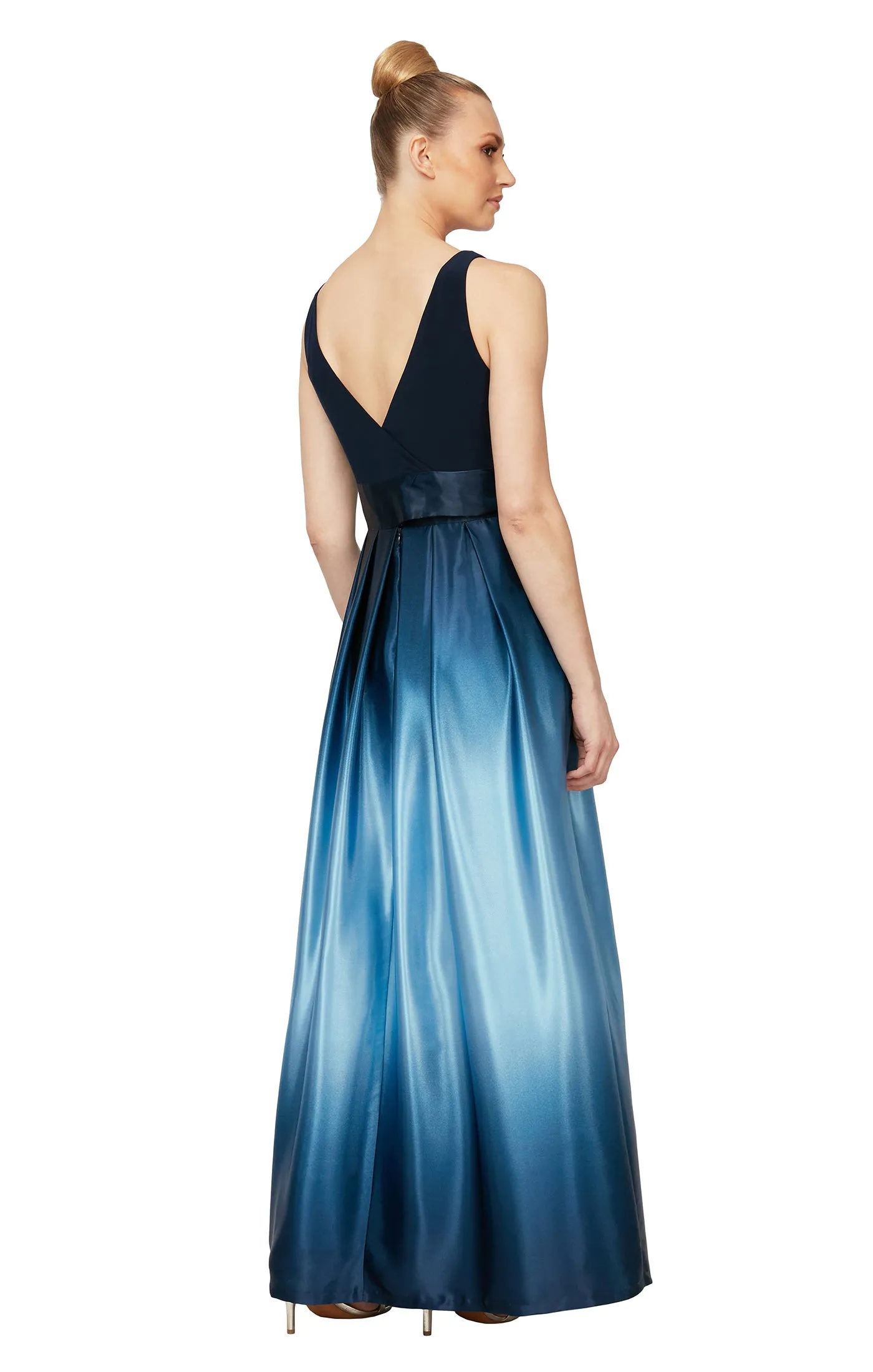 Sleeveless Gown with Satin Ombre Skirt & Tie Belt - Navy sold by Dress Barn product image thumbnail 2