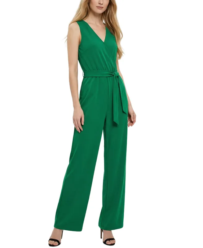 NY Collection Petite Sleeveless Belted Jumpsuit made by Dress Barn