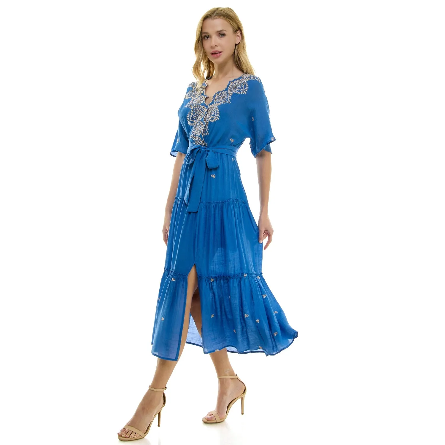 3/4 Sleeve Wrap Style Dress With Scallop Embroidered Neck sold by Dress Barn product image thumbnail 2