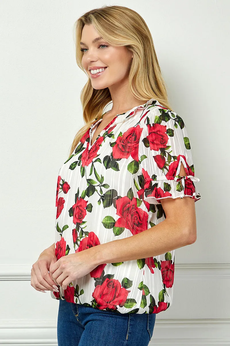 Tie Neck Ruffle Sleeve Bubble Blouse - Ivory/Red sold by Dress Barn product image thumbnail 4