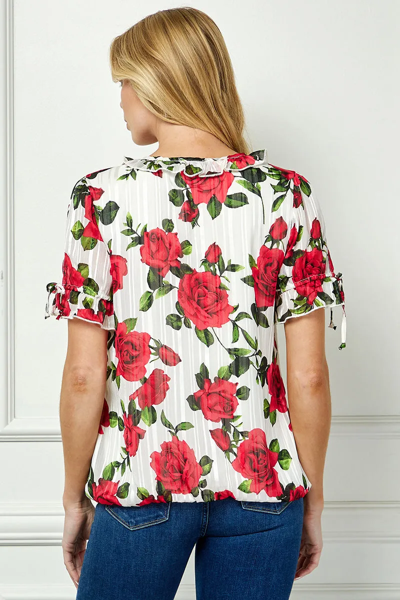Tie Neck Ruffle Sleeve Bubble Blouse - Ivory/Red sold by Dress Barn product image thumbnail 3