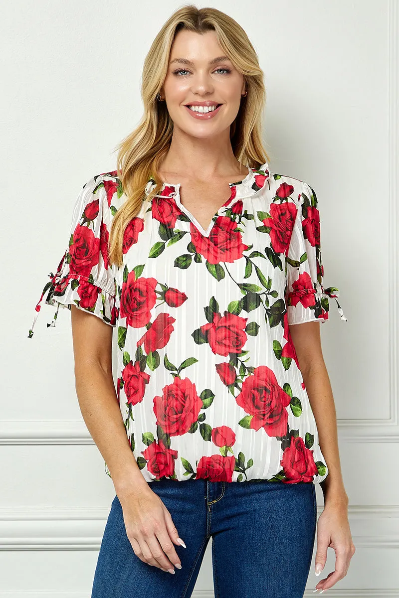 Tie Neck Ruffle Sleeve Bubble Blouse - Ivory/Red sold by Dress Barn product image thumbnail 2