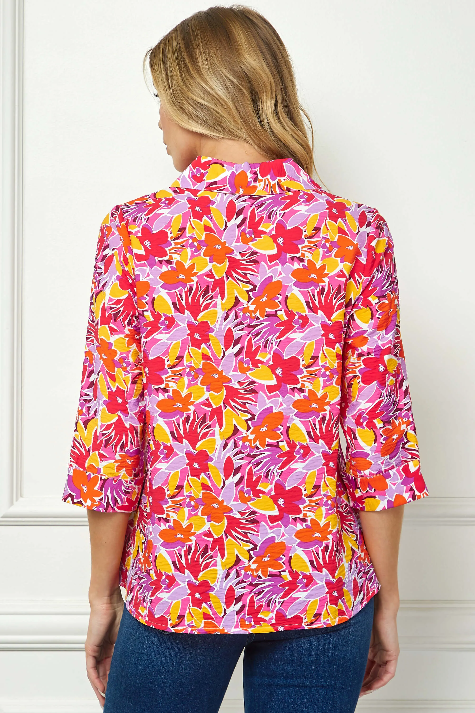 3/4 Sleeve Johnny Collar Button Front Top in Pink sold by Dress Barn product image thumbnail 4