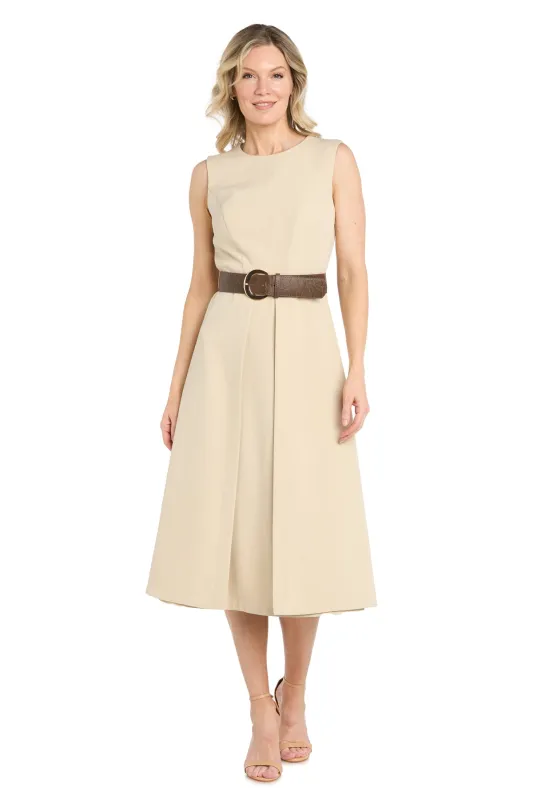 Stretch Twill Midi Dress with Split Skirt and Belt made by Dress Barn
