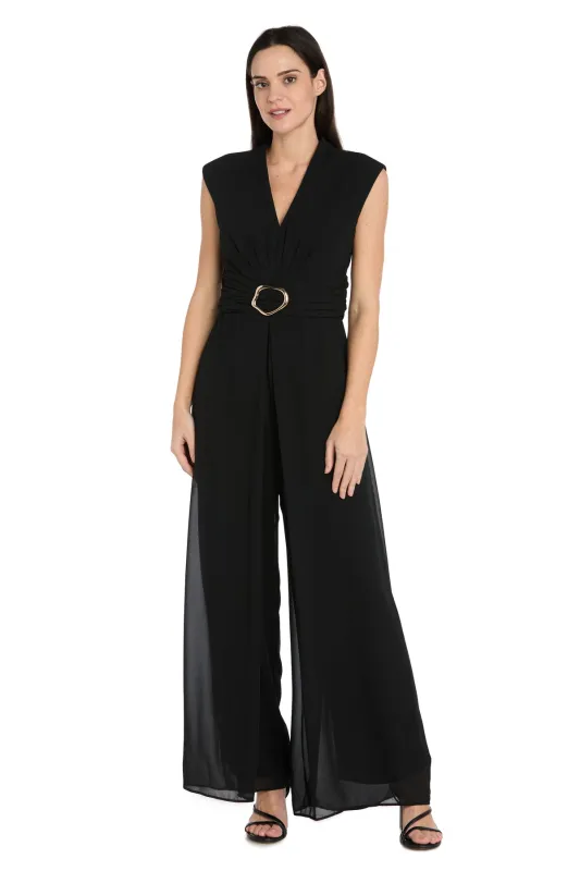 Funnel Neck Jumpsuit with Buckle - Black made by Dress Barn