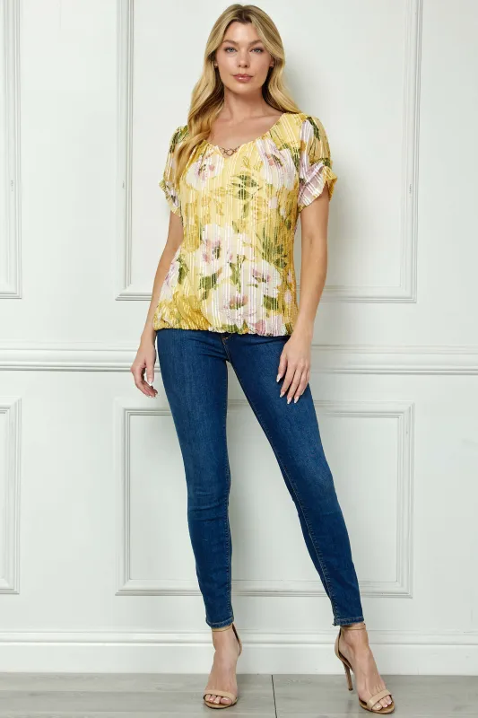 Step Sleeve Cutout Trim Bubble Blouse in Yellow made by Dress Barn