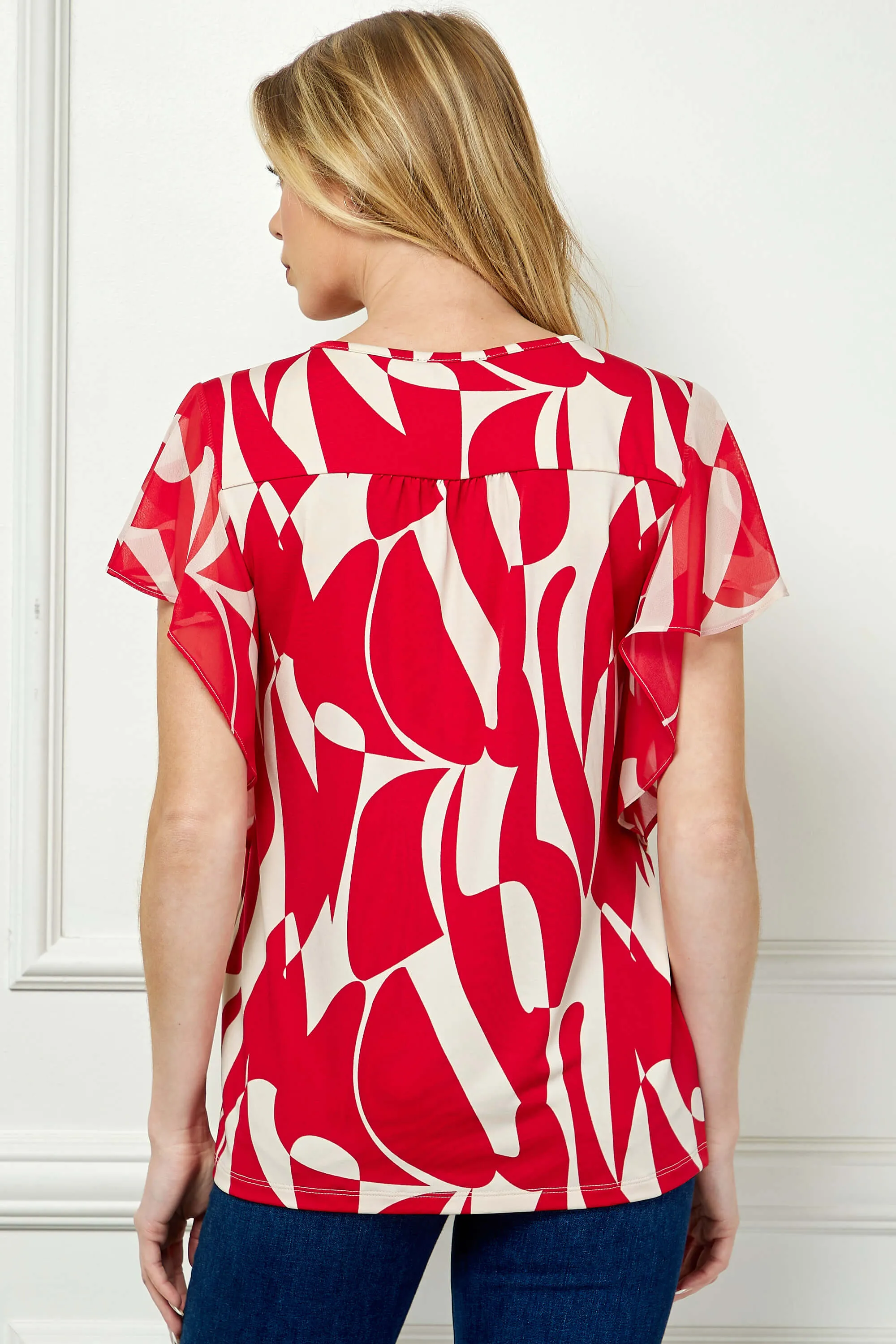 Flutter Sleeve Cutout Neck Blouse with Removable Trim in Red sold by Dress Barn product image thumbnail 4