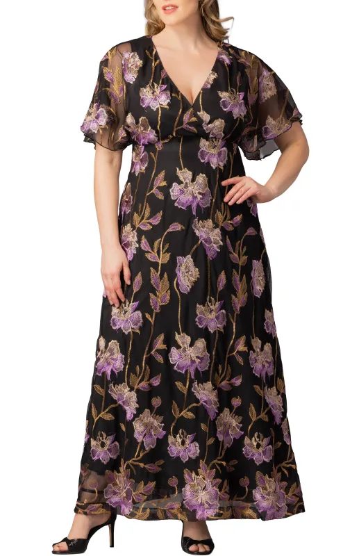 Embroidered Elegance Evening Gown Purple Peonies - Plus made by Dress Barn