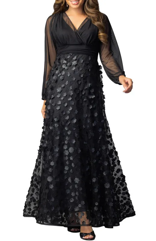 Blossoming Beauty Mesh Evening Gown - Black made by Dress Barn