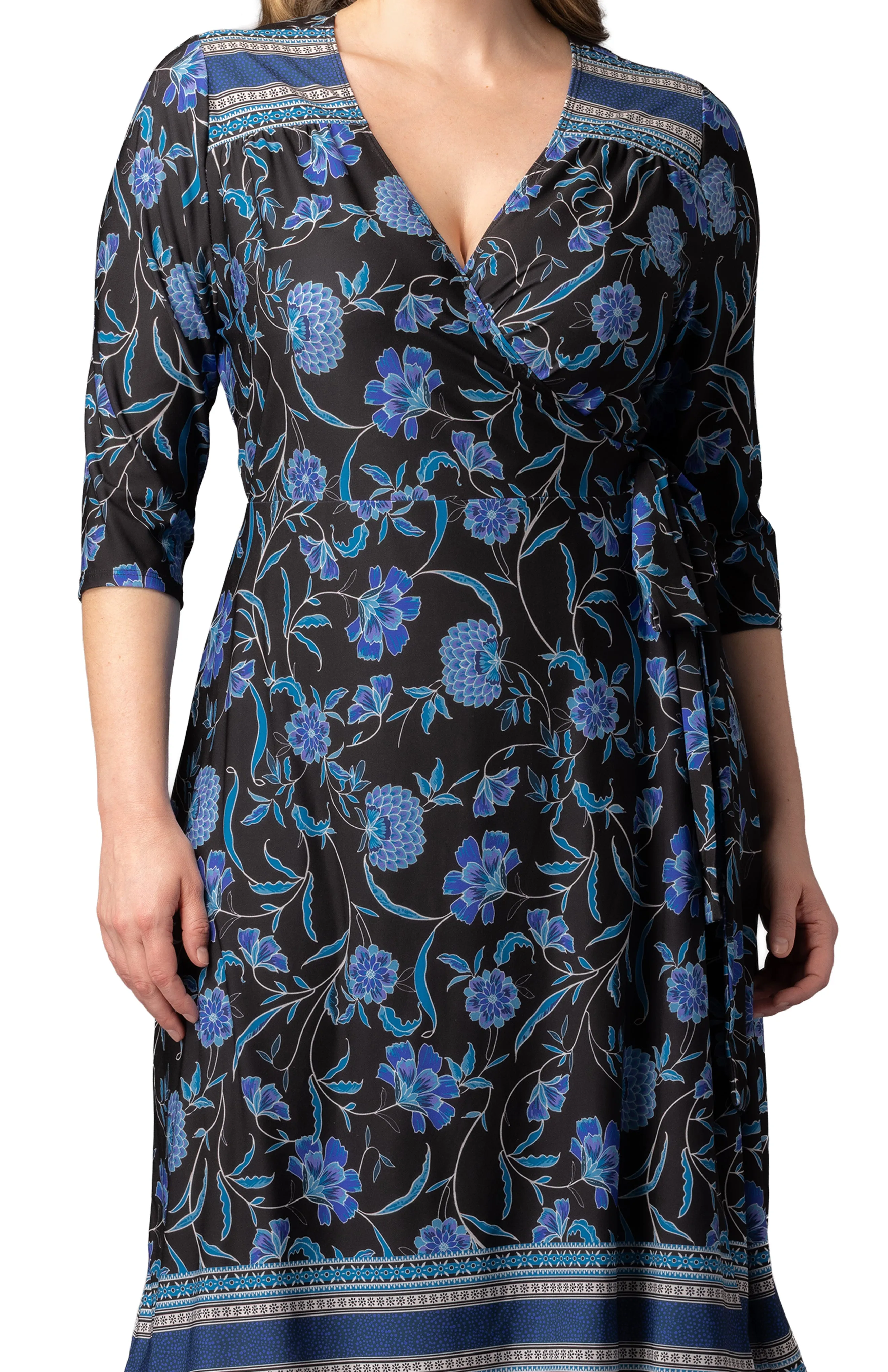 Beguiling Border Print Wrap Dress - Black - Plus sold by Dress Barn product image thumbnail 3