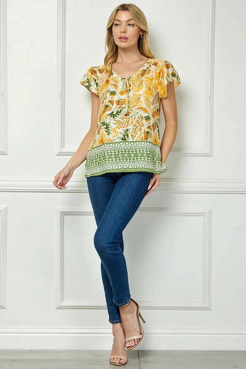 Flutter Sleeve Beaded Tie-Neck Print Blouse in Cream/Rust/Sage sold by Dress Barn