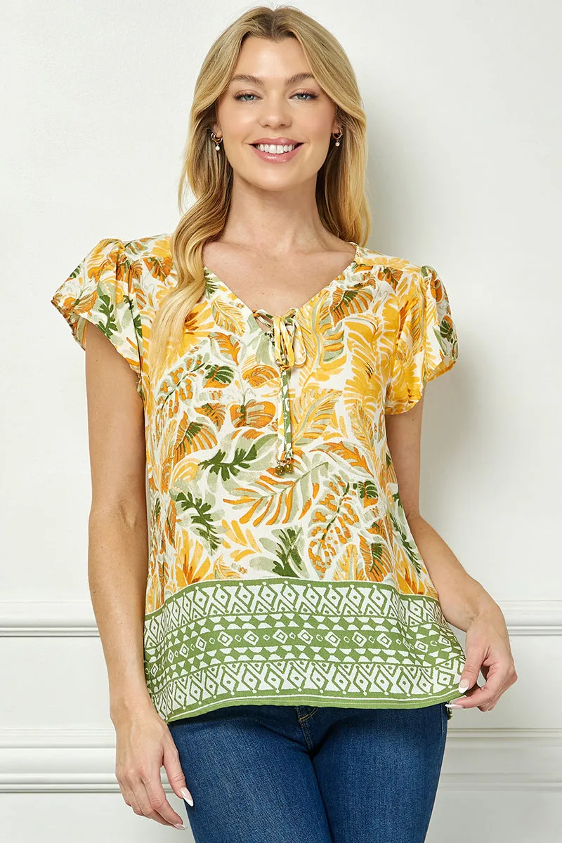 Flutter Sleeve Beaded Tie-Neck Print Blouse in Cream/Rust/Sage sold by Dress Barn product image thumbnail 2