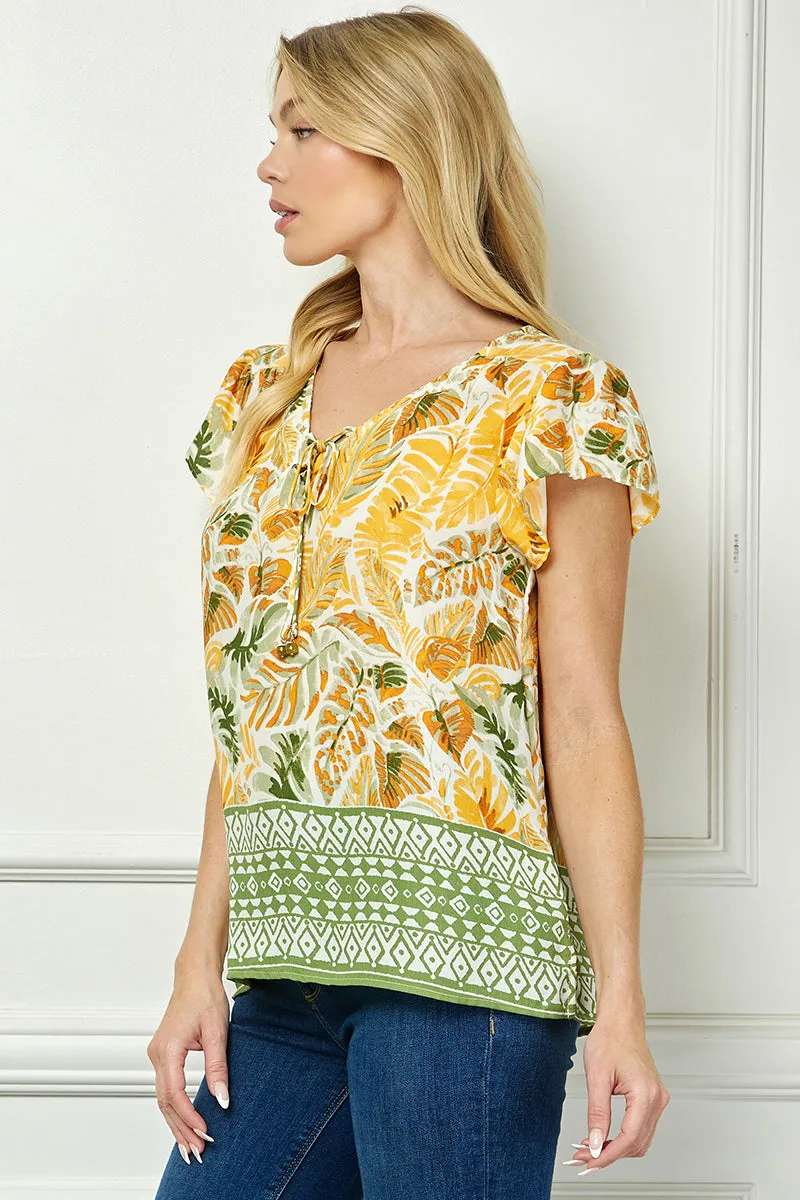 Flutter Sleeve Beaded Tie-Neck Print Blouse in Cream/Rust/Sage sold by Dress Barn product image thumbnail 3