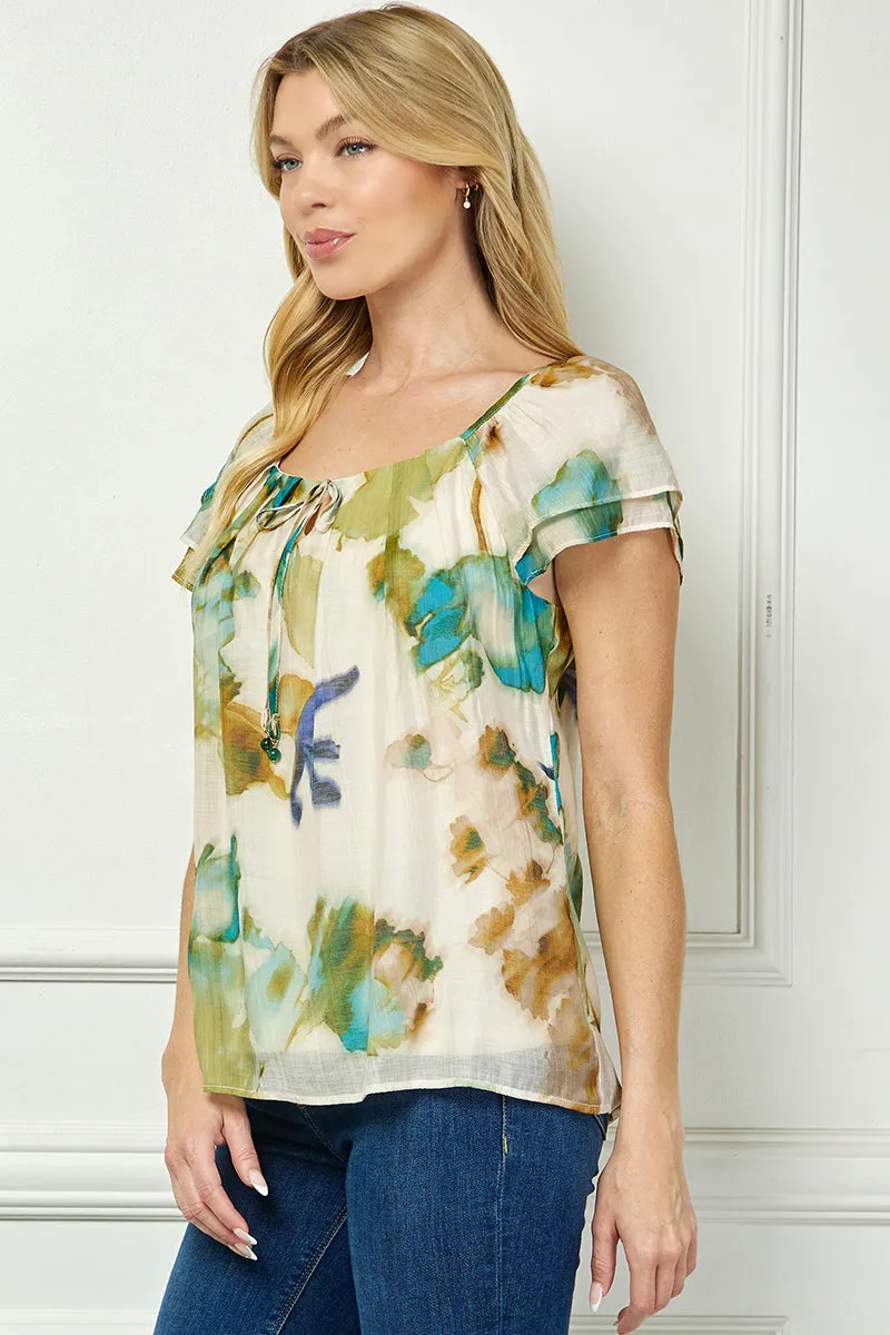 Flutter Sleeve Beaded Tie Blouse in Beige/Teal/Olive sold by Dress Barn product image thumbnail 3