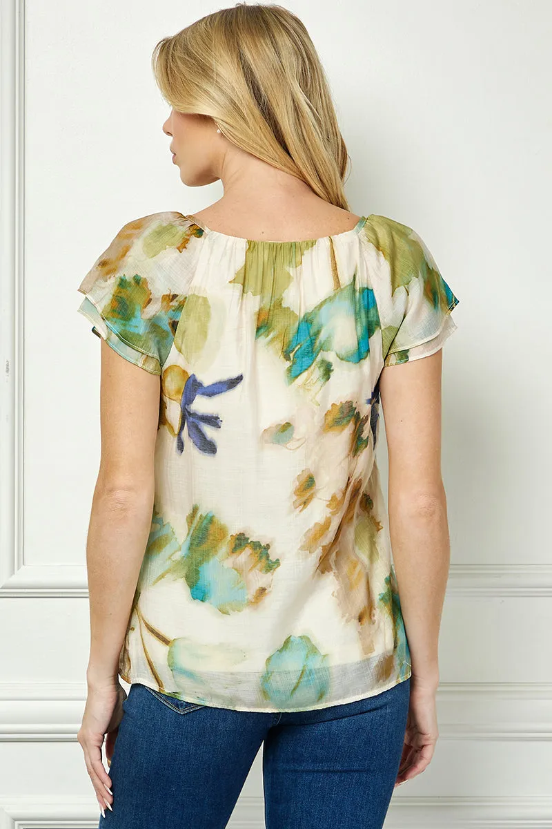 Flutter Sleeve Beaded Tie Blouse in Beige/Teal/Olive sold by Dress Barn product image thumbnail 4
