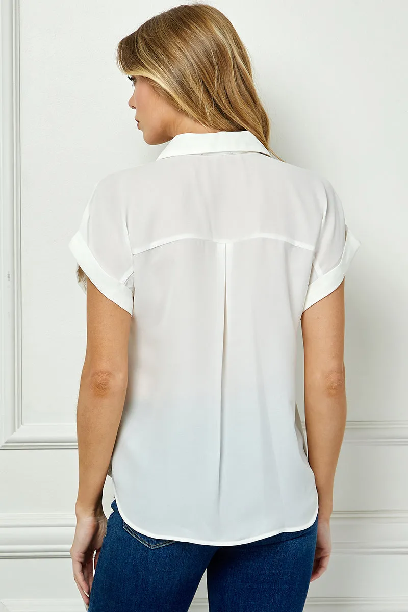 Cuff Sleeve Button-Front Print Blouse in Ivory/Brown/Green sold by Dress Barn product image thumbnail 4