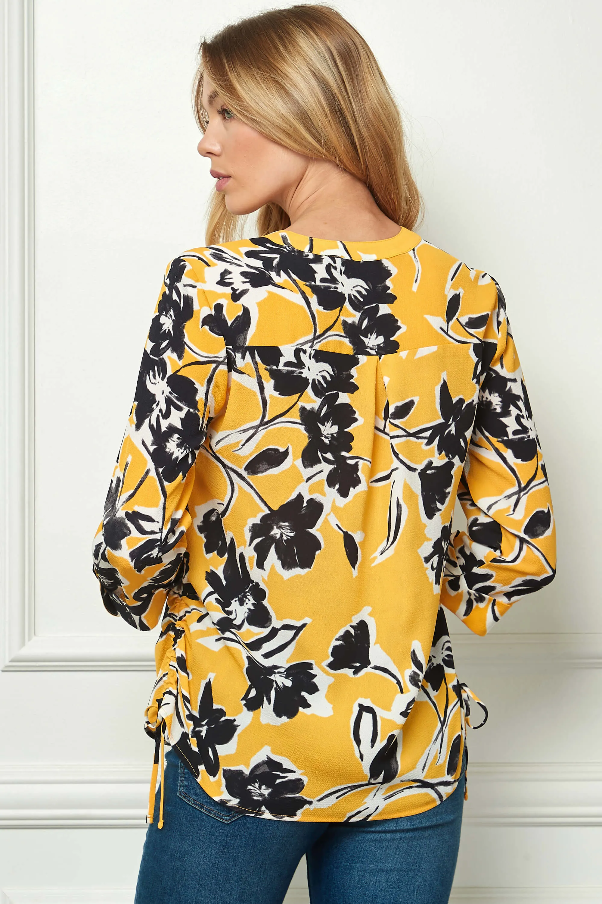 3/4 Tab Sleeve Mandarin Collar Blouse in Yellow/Ivory/Black sold by Dress Barn product image thumbnail 4