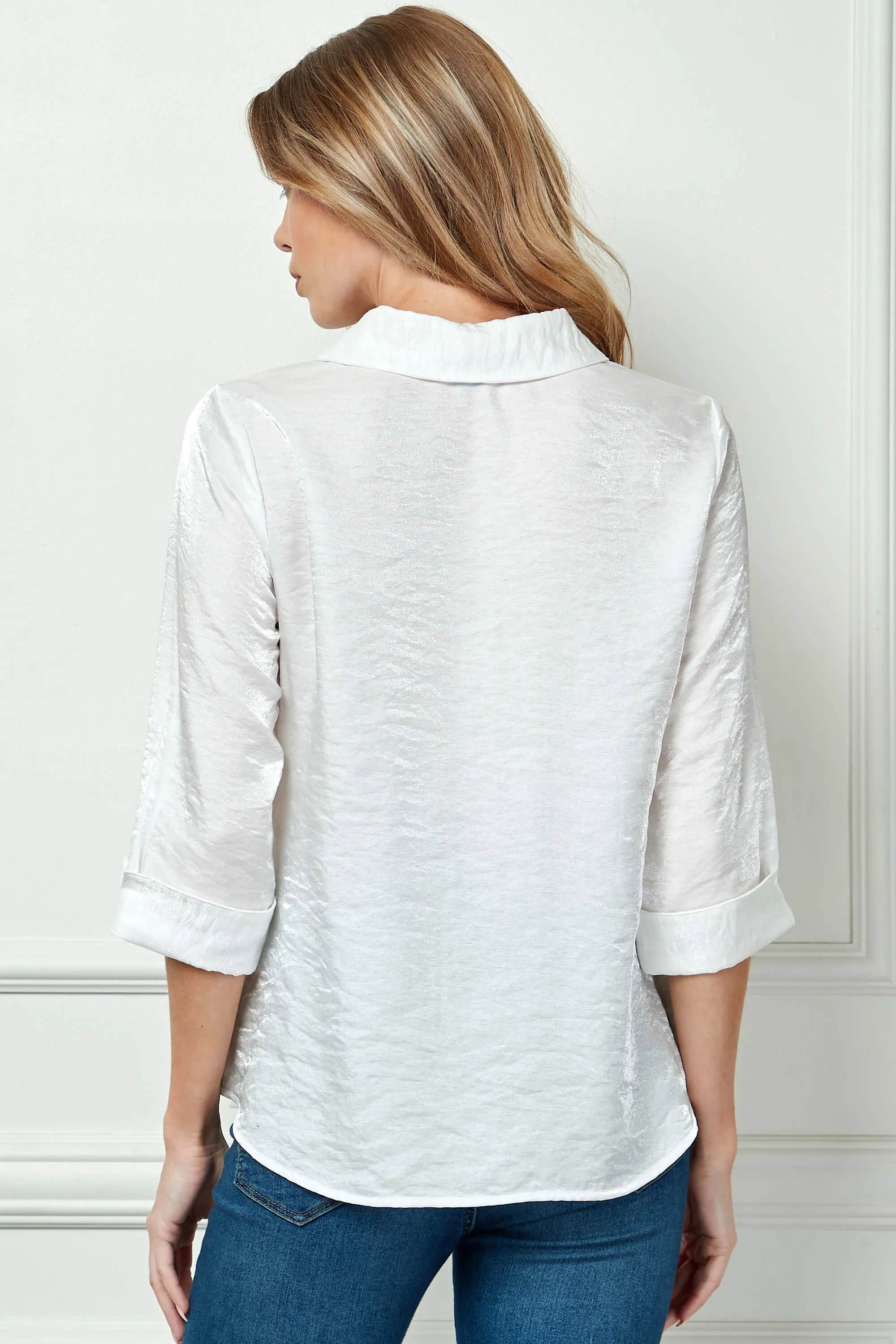 3/4 Notch Sleeve Button Front Spread Collar Blouse in White sold by Dress Barn product image thumbnail 4