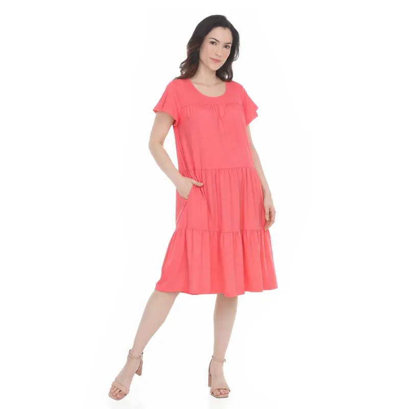 Women's Flutter Sleeve Ruffle Tiered Dress made by Dress Barn