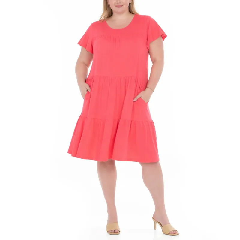 Plus Size Flutter Sleeve Ruffle Tiered Dress made by Dress Barn
