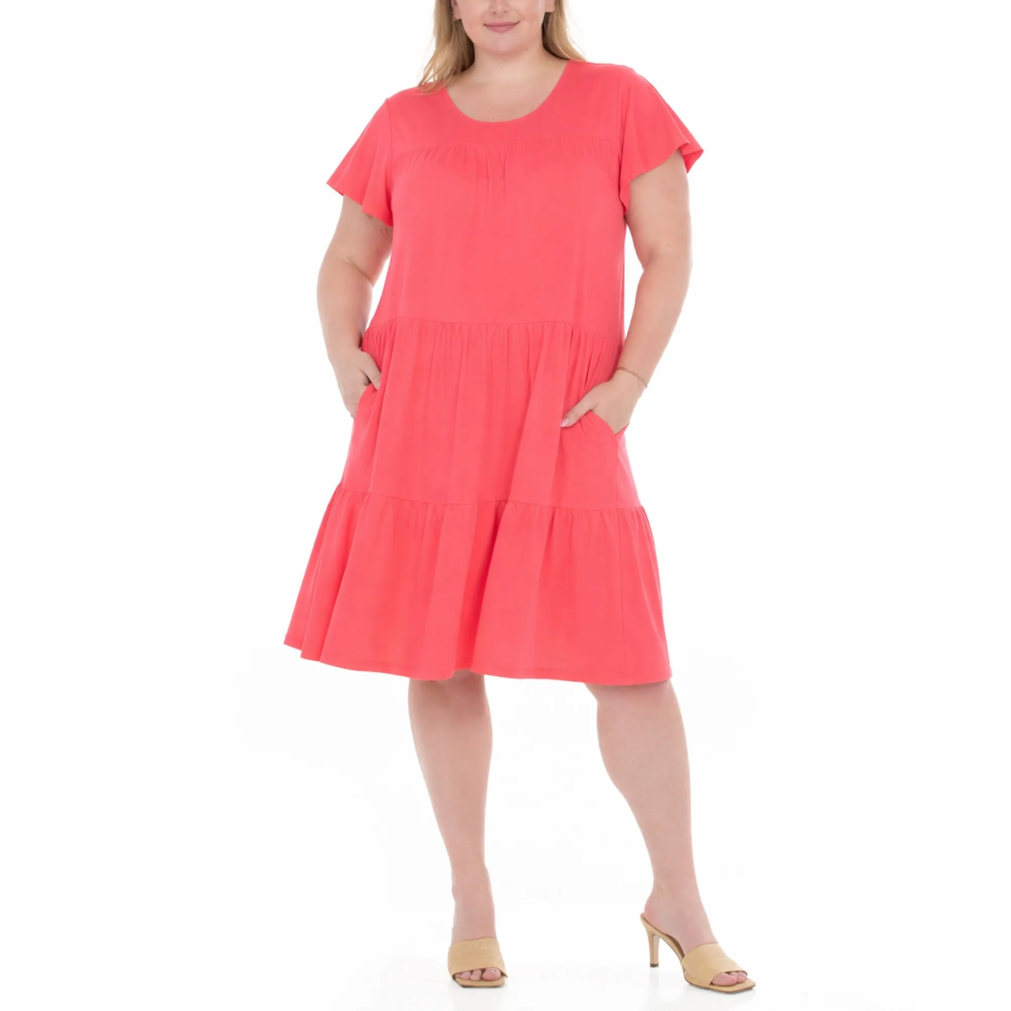 Plus Size Flutter Sleeve Ruffle Tiered Dress sold by Dress Barn