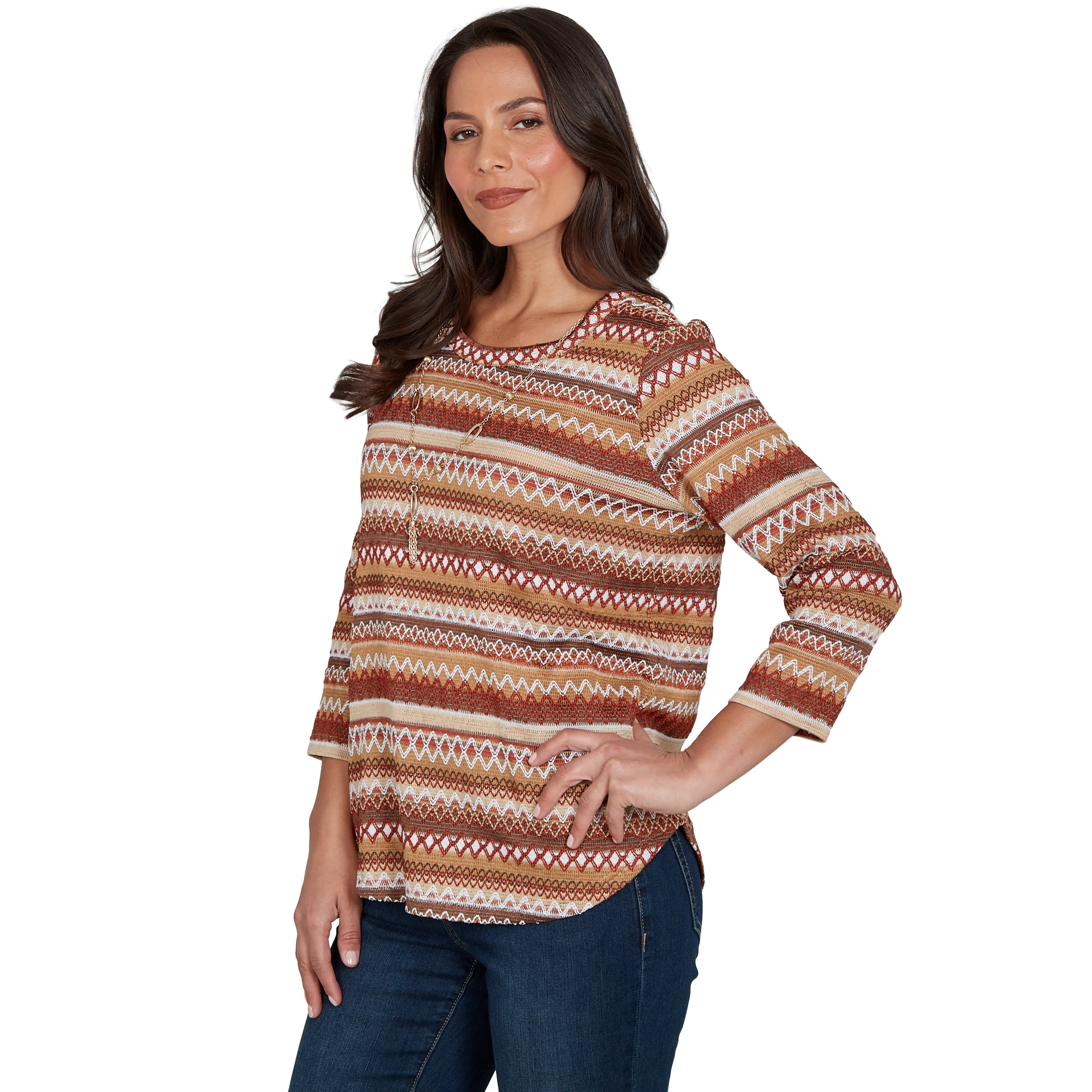 Alfred Dunner Textured Stripe Knit Top with Necklace - Tan sold by Dress Barn product image thumbnail 3