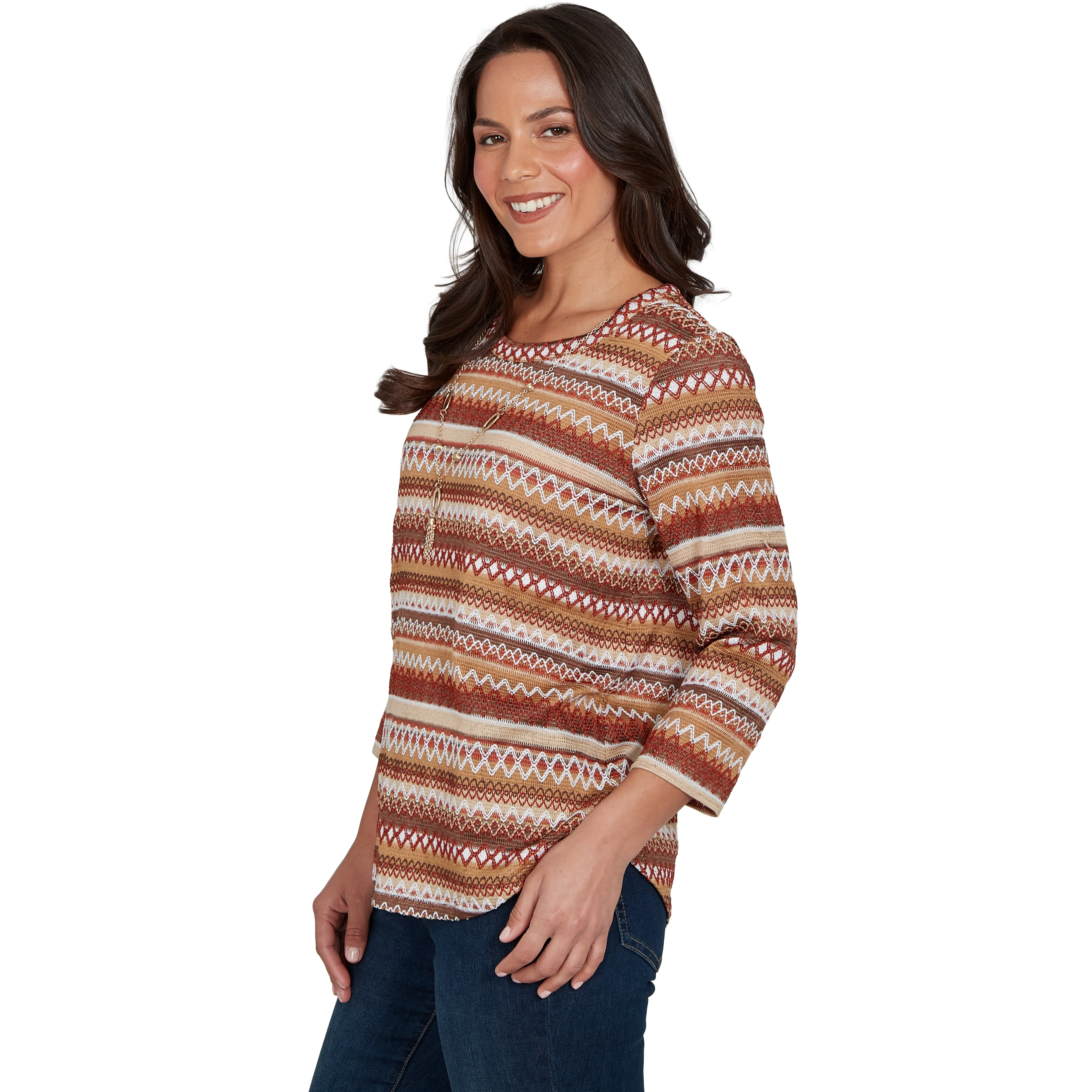 Alfred Dunner Textured Stripe Knit Top with Necklace - Tan sold by Dress Barn product image thumbnail 4