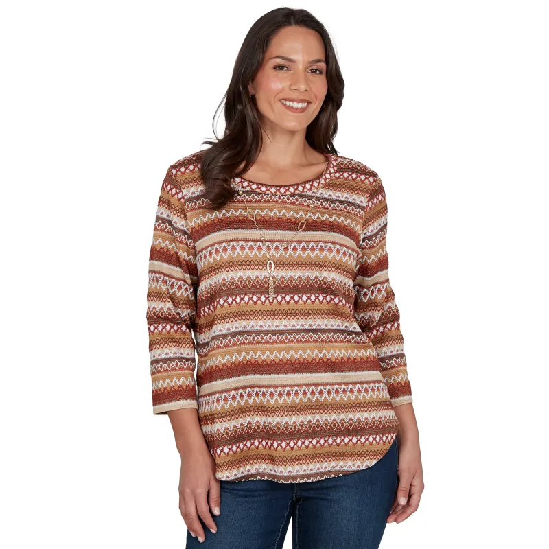 Alfred Dunner Textured Stripe Knit Top with Necklace - Tan made by Dress Barn