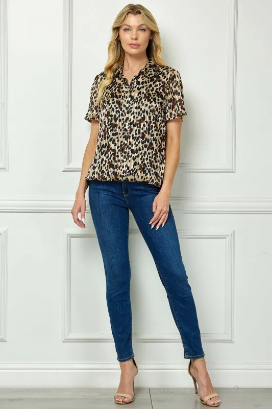 Collar Button Front Bubble Blouse in Khaki/Black/Chocolate made by Dress Barn