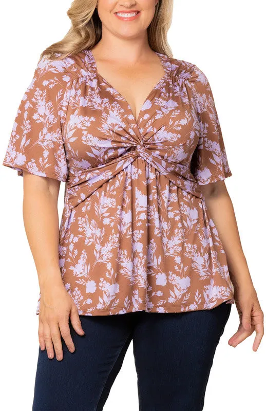 Abby Twist Front Lavender Florals Top - Plus made by Dress Barn