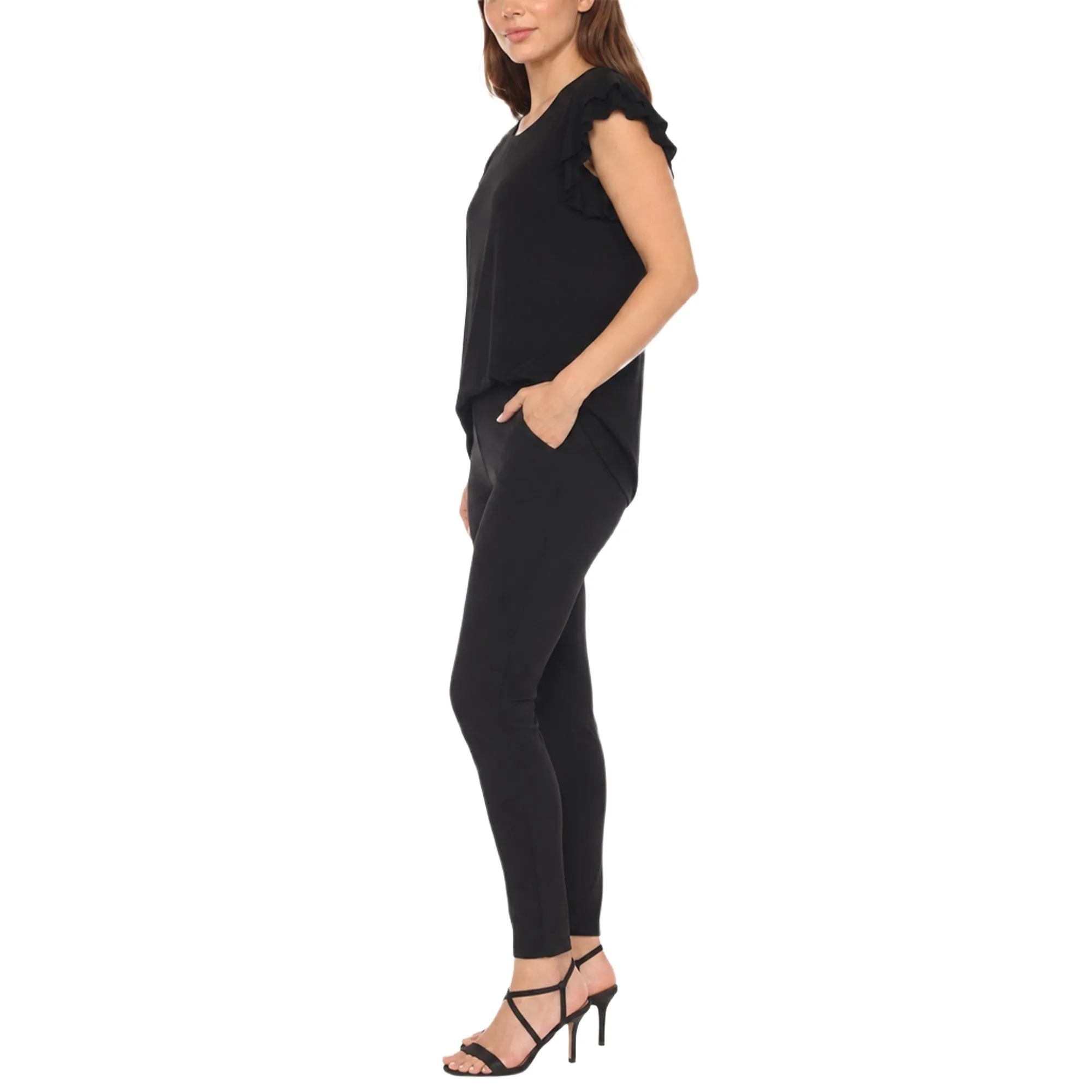 Women's Flutter Sleeve Top and Scuba Pants Set - Black sold by Dress Barn product image thumbnail 2