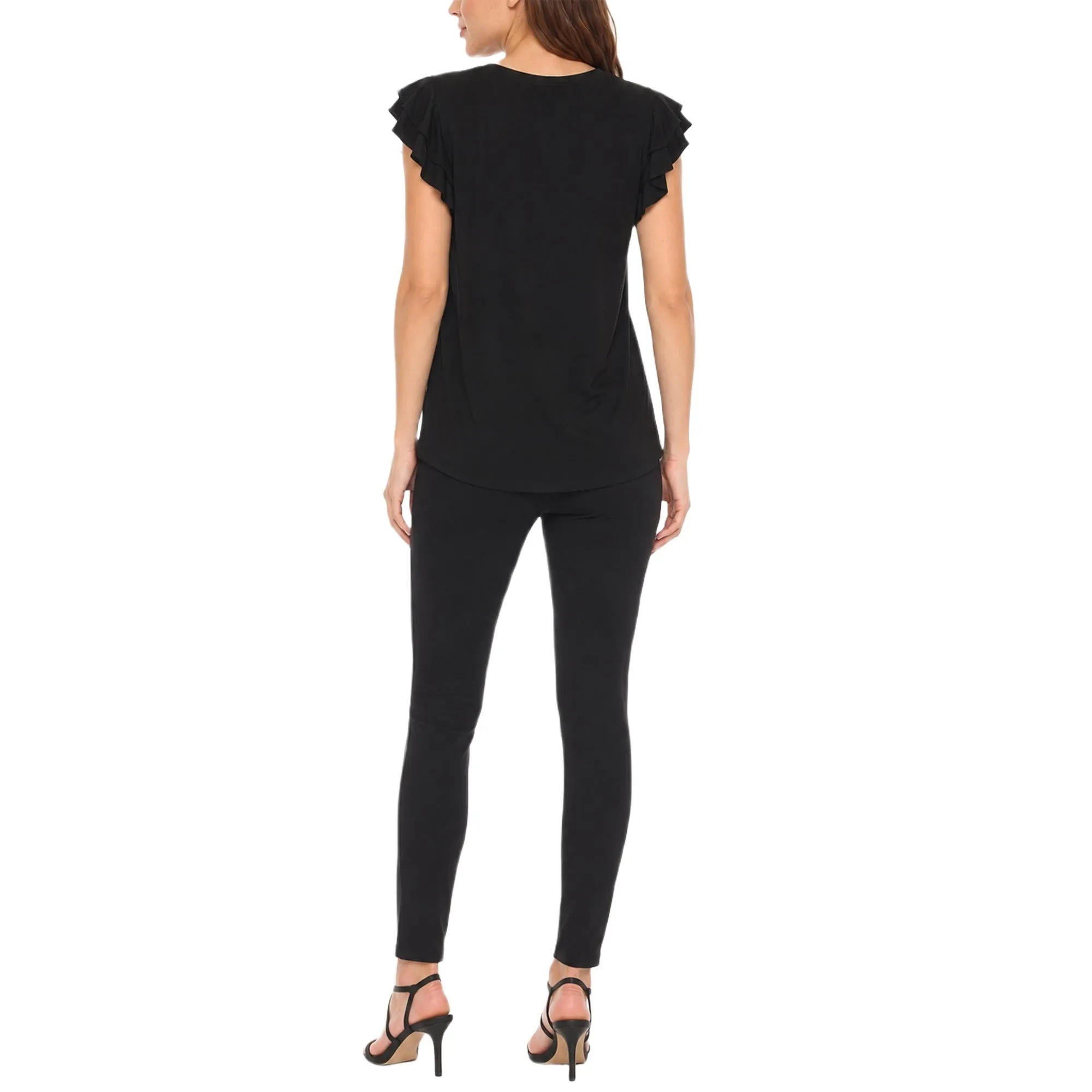 Women's Flutter Sleeve Top and Scuba Pants Set - Black sold by Dress Barn product image thumbnail 3