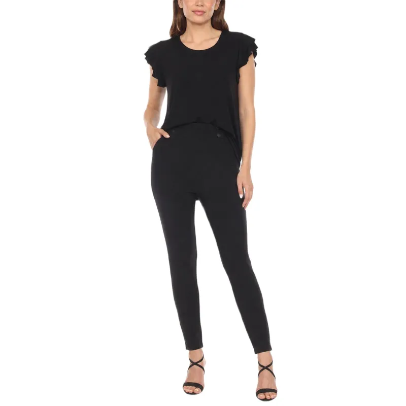 Women's Flutter Sleeve Top and Scuba Pants Set - Black made by Dress Barn