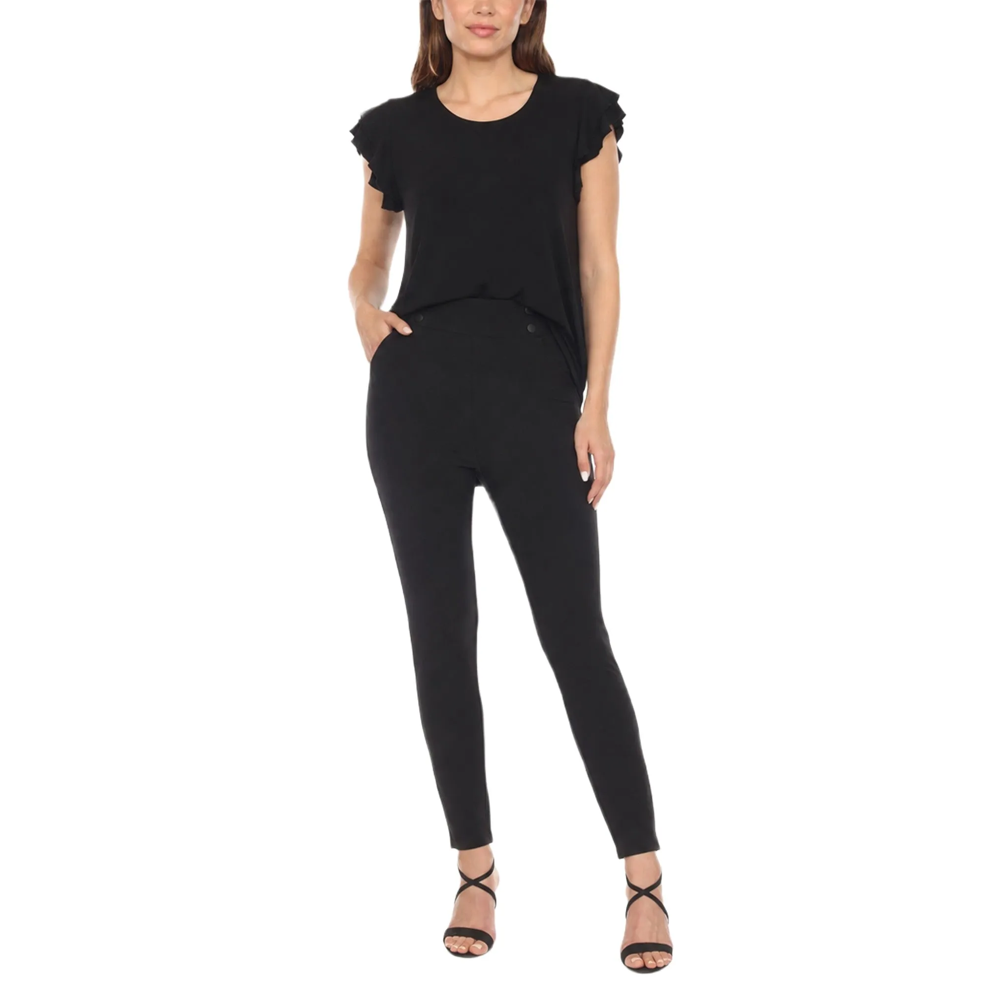 Women's Flutter Sleeve Top and Scuba Pants Set - Black sold by Dress Barn