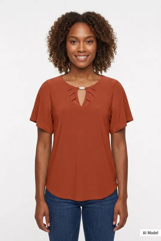 Mesh Flutter Sleeve Knit Top, Petite made by Dress Barn