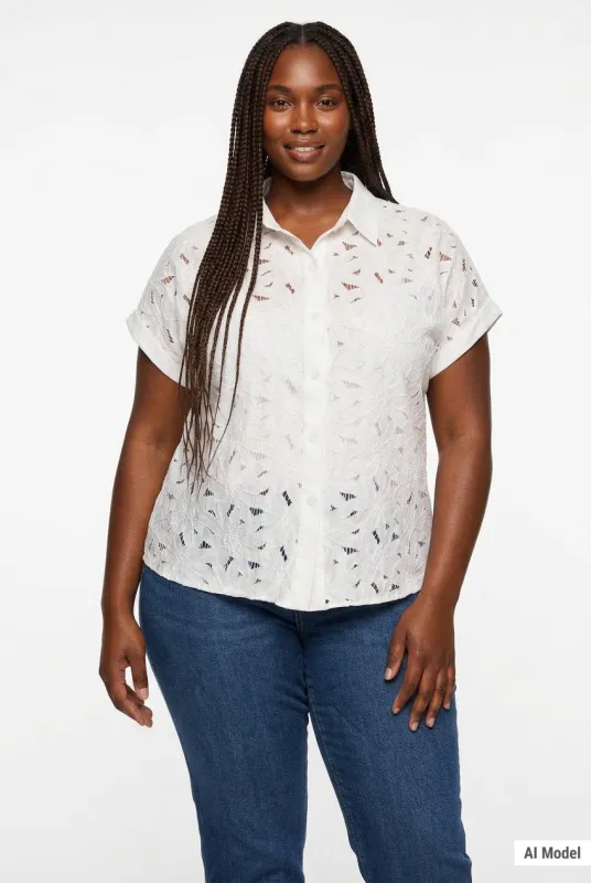 Short Sleeve Eyelet Blouse, Plus made by Dress Barn