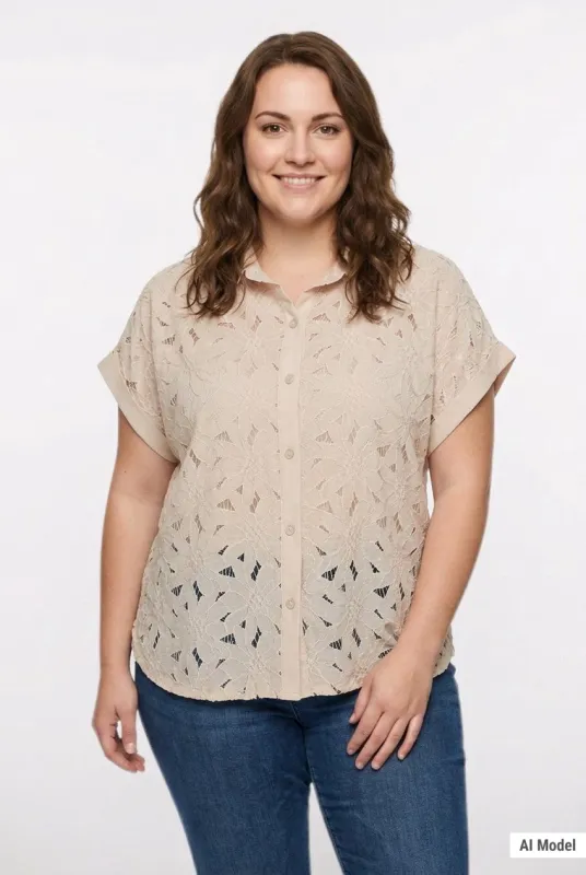Short Sleeve Eyelet Blouse, Plus made by Dress Barn