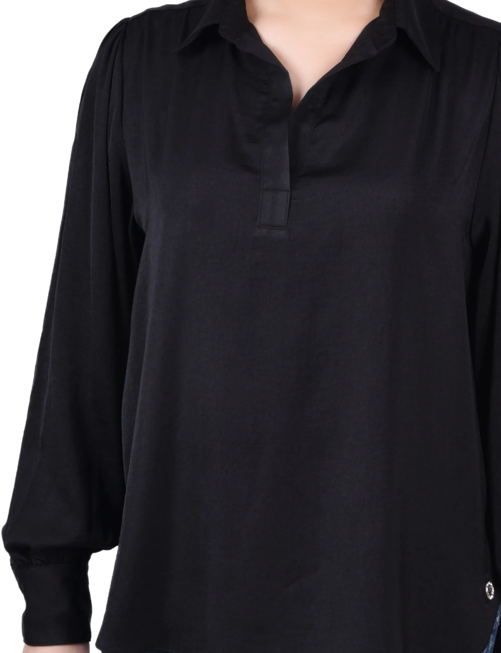 Long Puff Sleeve Satin Blouse - Black sold by Dress Barn product image thumbnail 5