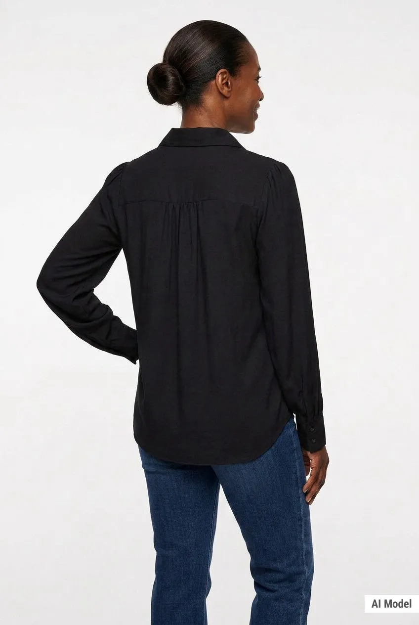 Long Puff Sleeve Satin Blouse - Black sold by Dress Barn product image thumbnail 2